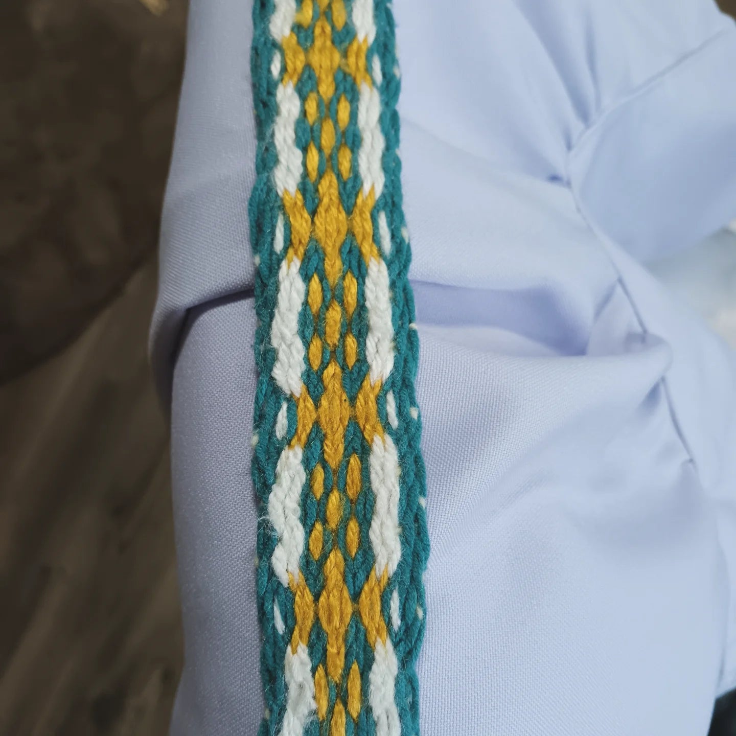 hand-woven belt, blue and yellow, Scandinavian, traditional weaving technique