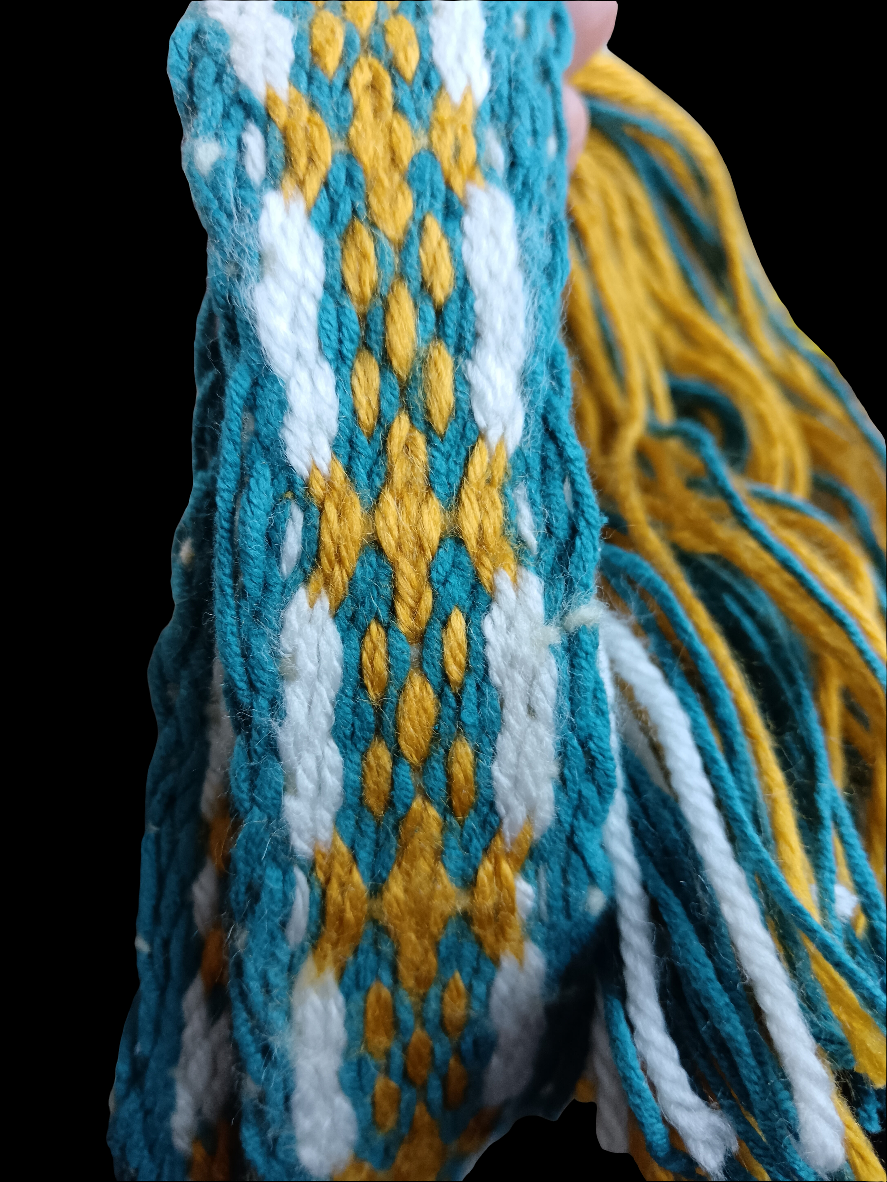 hand-woven belt, blue and yellow, Scandinavian, traditional weaving technique